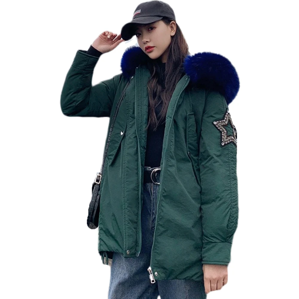 Пуховая Парка женская зимняя куртка средней длины с капюшоном и воротником