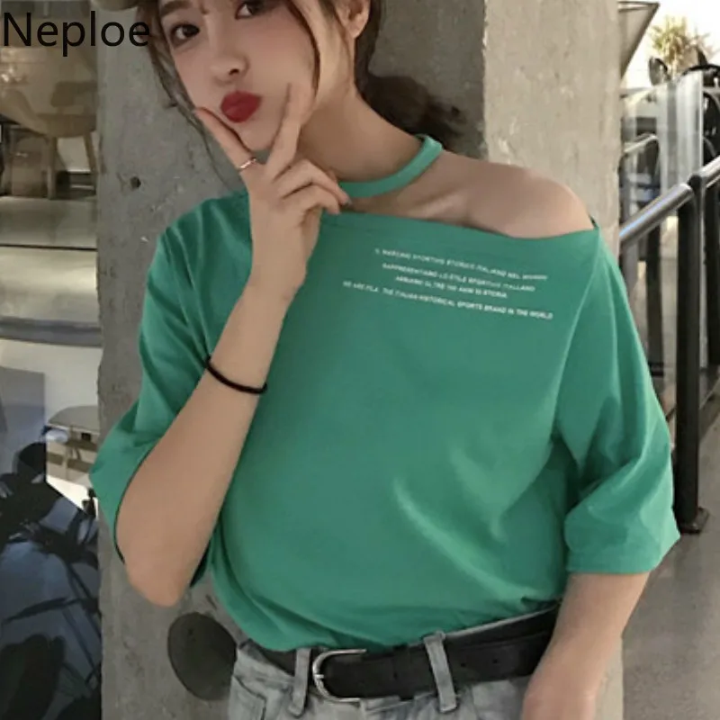 Женская футболка без бретелек в гонконгском стиле с круглым вырезом и буквенным