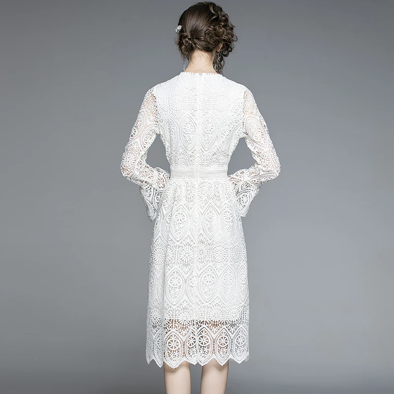 

FUCHAO High Quality 2021 Women Spring and Summer Elegant Fashion Party Lace Flared Sleeve A-line Dress
