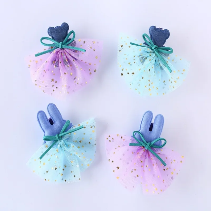 Милые детские заколки в Корейском стиле виде медведя из сетчатой ткани заколка