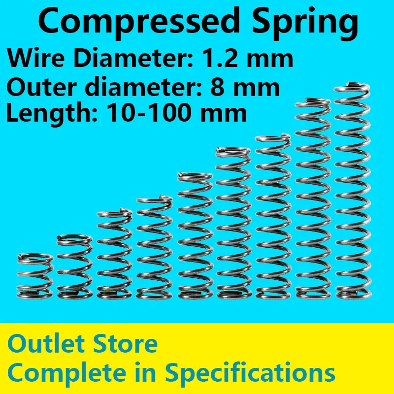 

Compressed Spring Spot Goods Telescopic spring Return Spring Line Diameter 1.2mm, External diameter 8mm, Length 10mm-50mm