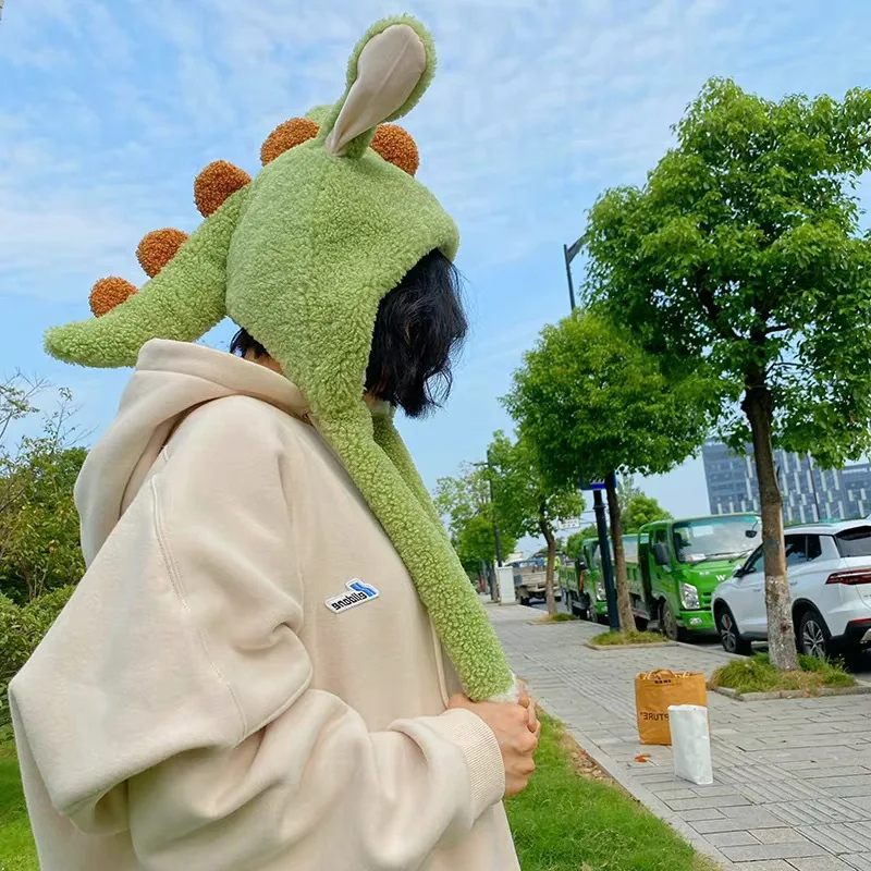 Смешная и движущаяся плюшевая шапка в форме динозавра милая мультяшная теплая с