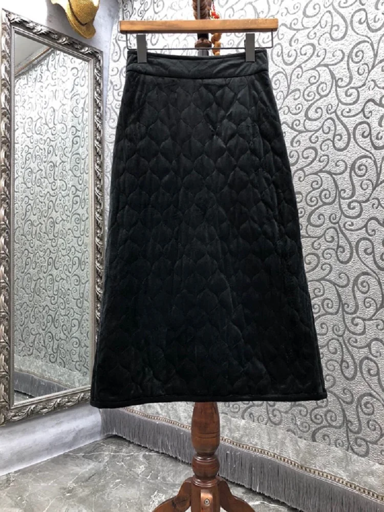

Top Quality New 2021 Winter Skirts Women Geometric Patterns Cotton Padded Mid-Calf Length Casual Warm Skirts Ladies A-Line Skirt