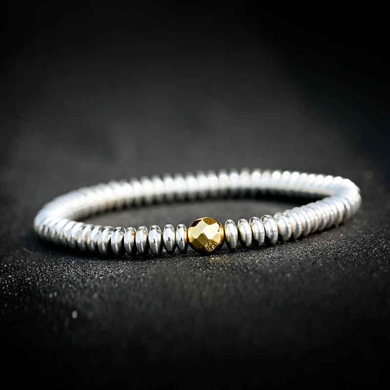 Fashion Men Gold Color Hematite Beaded Bracelets Ethnic Yoga Elastic Bracelet Charm Jewelry Bileklik Gift Drop Shipping | Украшения и