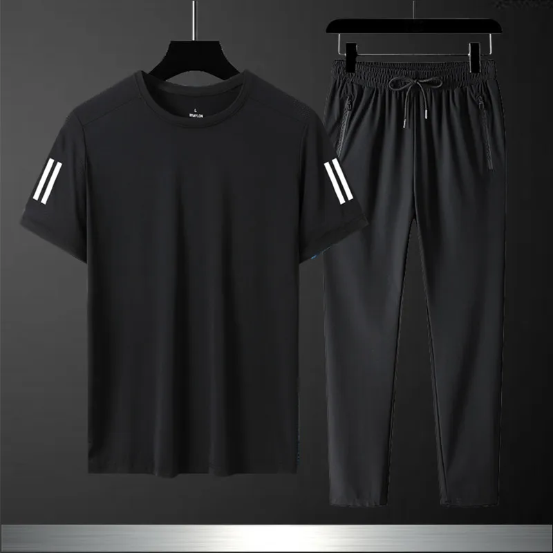 

Summer couples large 8xl outdoor ice silk short sleeve T-shirt trousers student sports leisure suit
