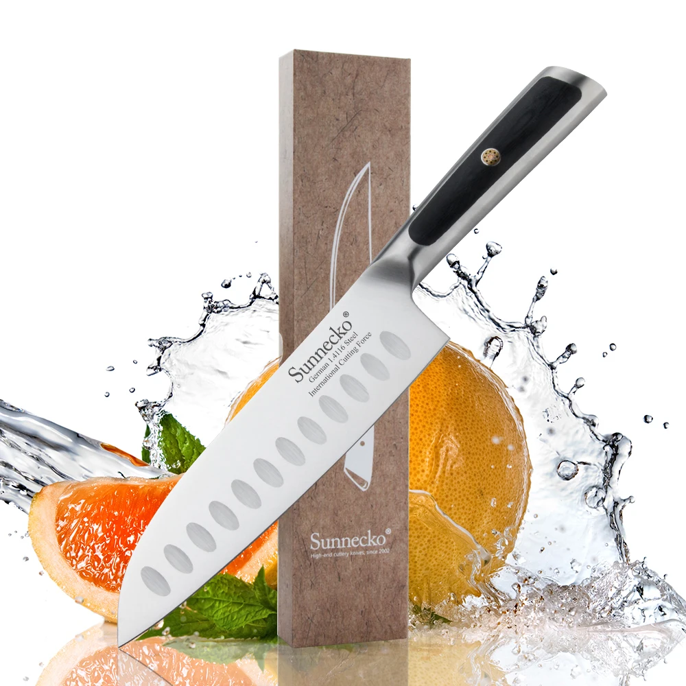 

Sunnecko 7" santoku Knife Vegetable Meat Slicing Kitchen Knives High Carbon German 1.4116 Stainless Steel G10 Handle