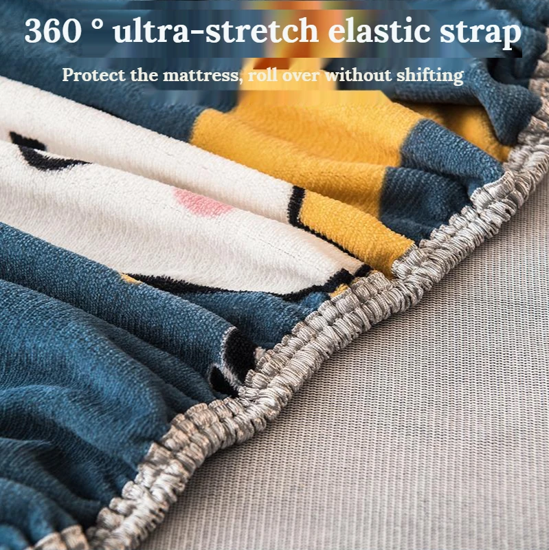 Зимняя теплая фланелевая эластичная повязка с мультяшным рисунком наматрасник