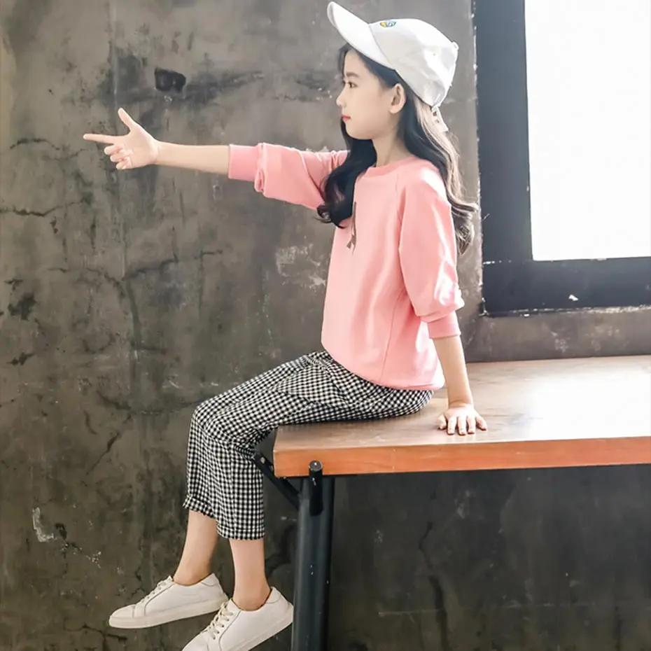 Спортивная одежда для девочек свитер с надписью + штаны комплект одежды из 2