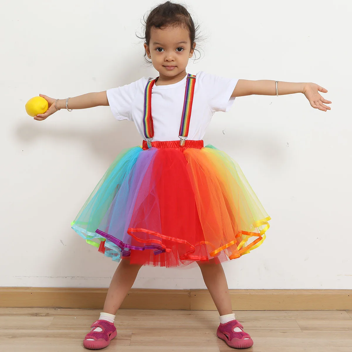 

Girls And Women Rainbow Tulle Straps Skirts Print Princess Pettiskirts Kids Ballet Dancing Party Mini Skirt Children Clothes
