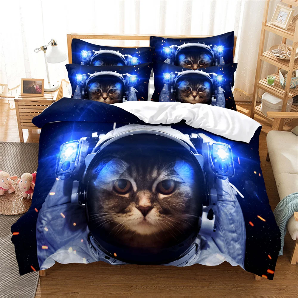 

Cat Bedding 3-piece Digital Printing Cartoon Plain Weave Craft For North America And Europe Bedding Set Queen