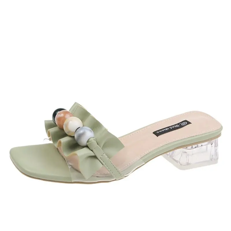 

Shoes Transparent Slippers Luxury Slides Lady Slipers Women String Bead Med Jelly Flip Flops Multicolored Sandals Summer Designe