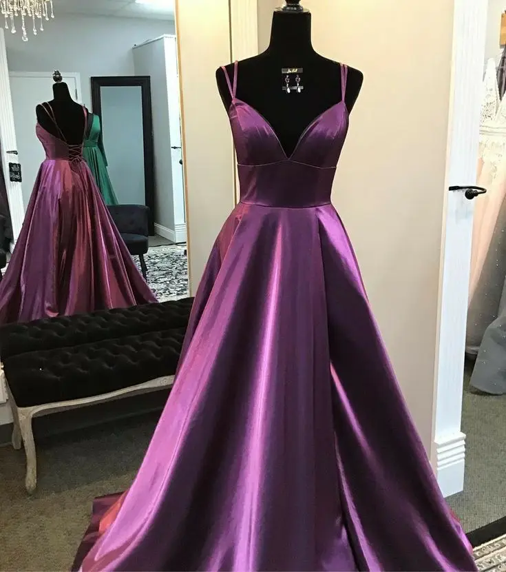 

Vkbridal фиолетовые атласные платья с v-образным вырезом для выпускного вечера с карманами, длинные платья а-силуэта для вечеринок, Сексуальные ...