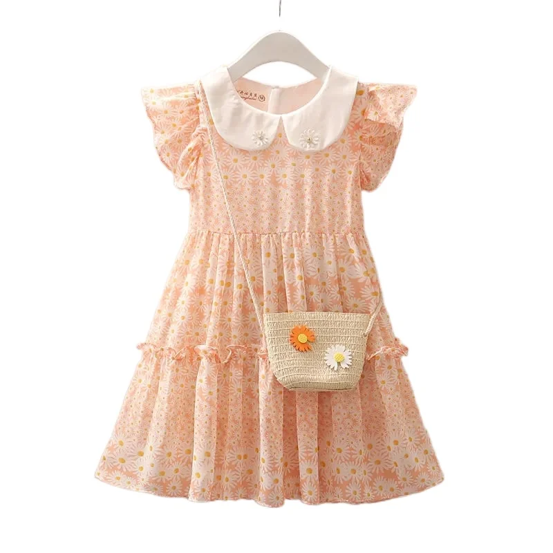 

Girls Floral Dress Summer 2021 New Western Style Girl Cute Vest Dress Doll Collar Chiffon Elegant Princess Dresses Baby Clothes
