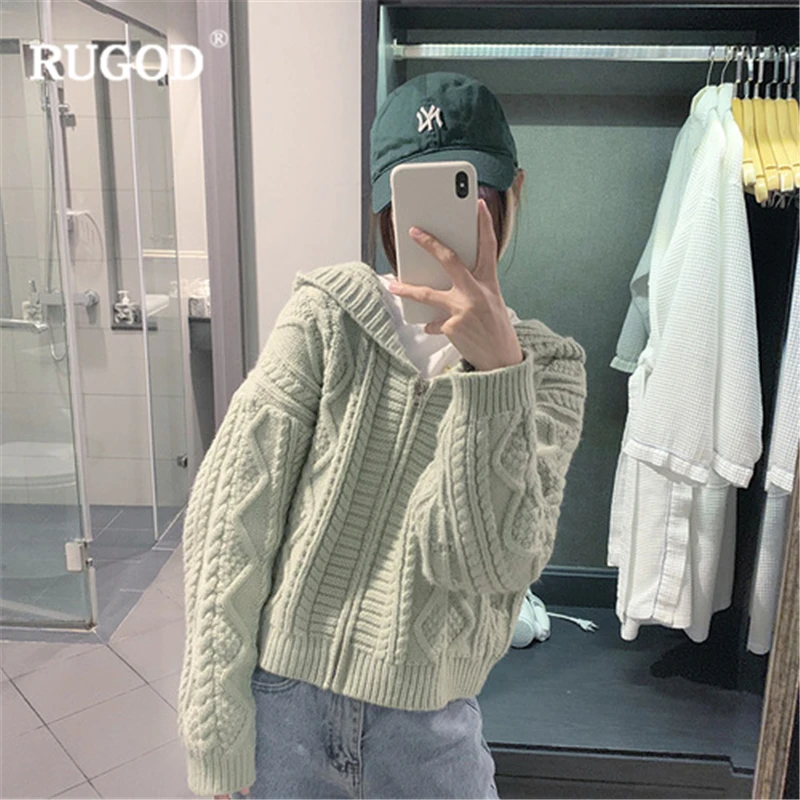 RUGOD 2019 New Women Solid Hooded Sweaters Zipper Fly Loose Cardigans Stylish Pattern Chic Sweat Autumn Winter Female Coat |