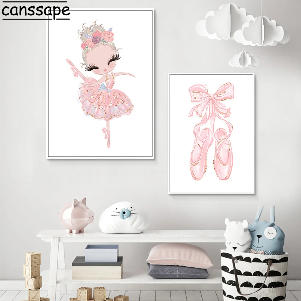 

Pink Princess Print Ballet Girls Canvas Poster Swan Nursery Art Painting Baller Prints Nordic Wall Pictures Kids Room Decor