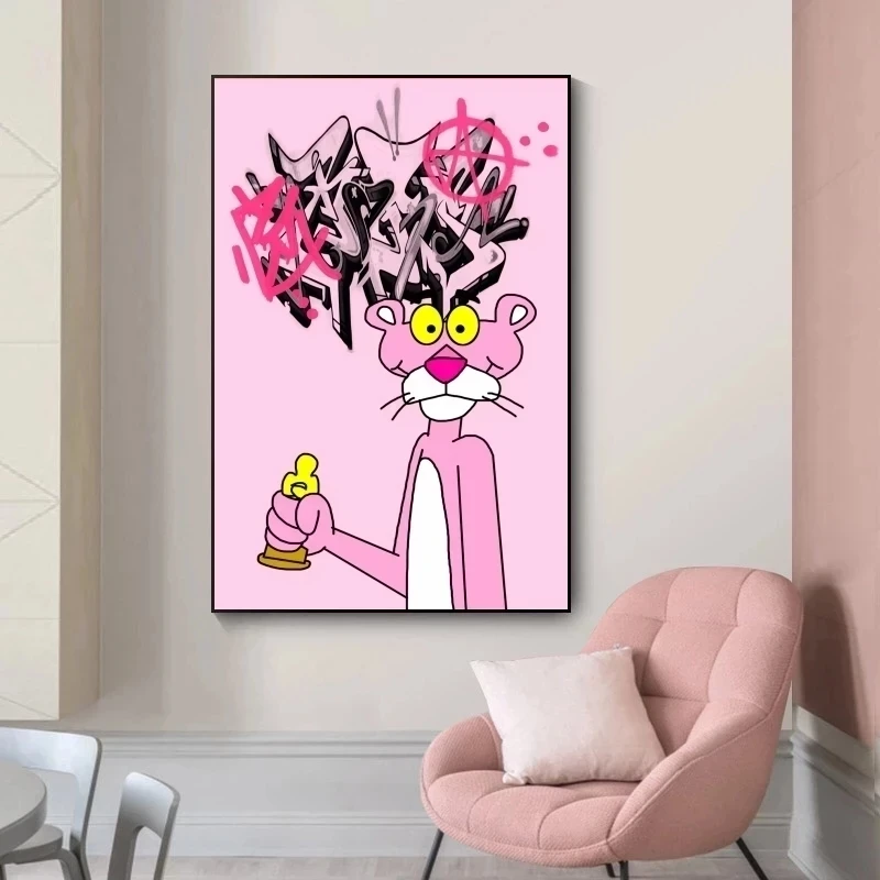 

Cartoon Pink Panther Wall Art Canvas Painting Nordic Posters and Prints Wall Pictures for Living Home Decoration Frameless