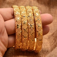 4pcs dubai arab gold color ethnic braceletbangles for women girl islam muslim arab middle eastern wedding copper jewelry bangle