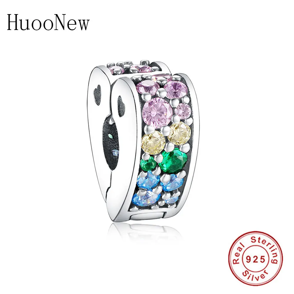 

2018 Fit Original Charm Bracelet New Color CZ Heart Clip Charms Bead Pulsera 925 Sterling Silver Jewelry Gift Bangle DIY