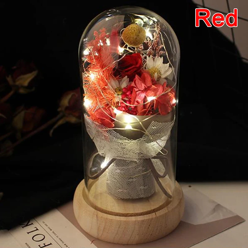 

Artificial Eternal Rose LED Light Beauty The Beast In Glass Cover Christmas Home Decor For Mother Valentines Day Gift