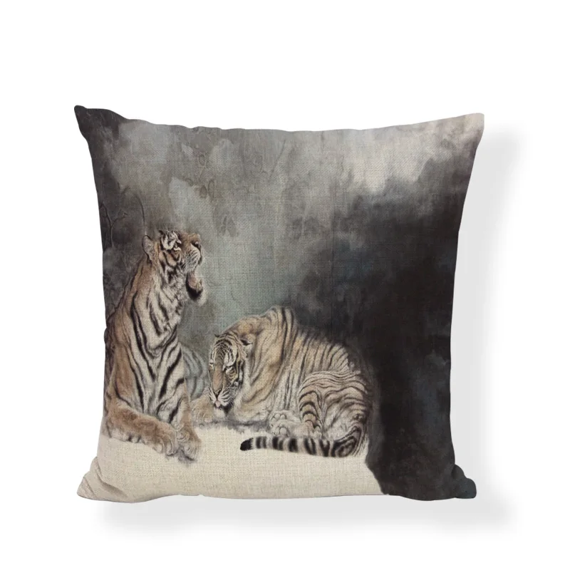 Promotional Ink Color Tiger Pattern Cushion Cover Linen 45*45 CM Simple Fierce Style Pillowcase Furniture Sofa Decoration | Дом и сад