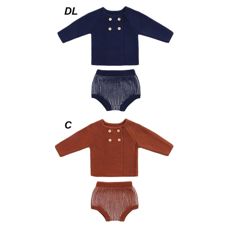 

Baby Autumn Winter Lantern shorts long sleeve cardigan two piece Suit Knitted cotton yarn Baby Suit Super Keep Warm Baby Suit