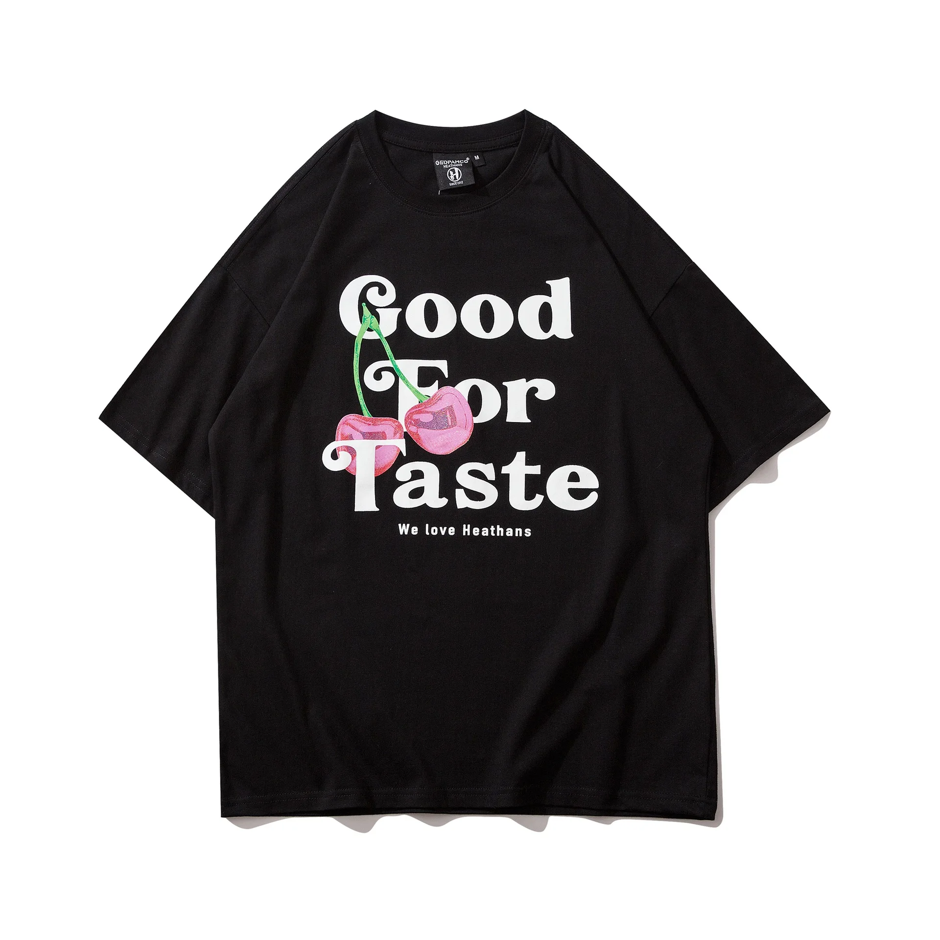 

Fashion Hipster Summer Street Hip Hop Tees Couple Dress Cherry Alphabet Print T Shirt Short Sleeve Women Casual Pure Cotton Tops