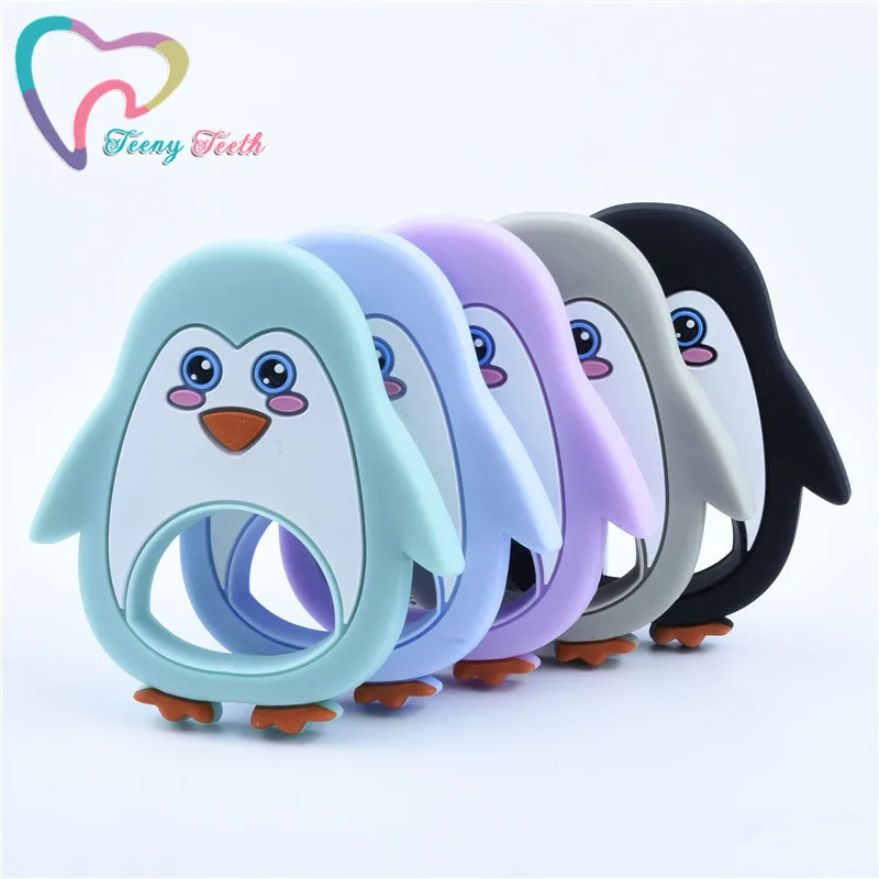 Mordedor de silicona con dibujos de ping&uuml;ino para beb&eacute;, juguete de dentici&oacute;n de silicona de grado alimenticio, collar de lactancia artesanal, fabricaci&oacute;n de regalos, 1 ud.-0