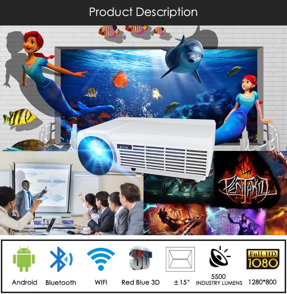 Poner Saund LED96 wifi проектор Android 6,0 беспроводной многоэкранный интерактивный 5500 lums 10 м HDMI настенный кронштейн штатив Vs bt96 m5