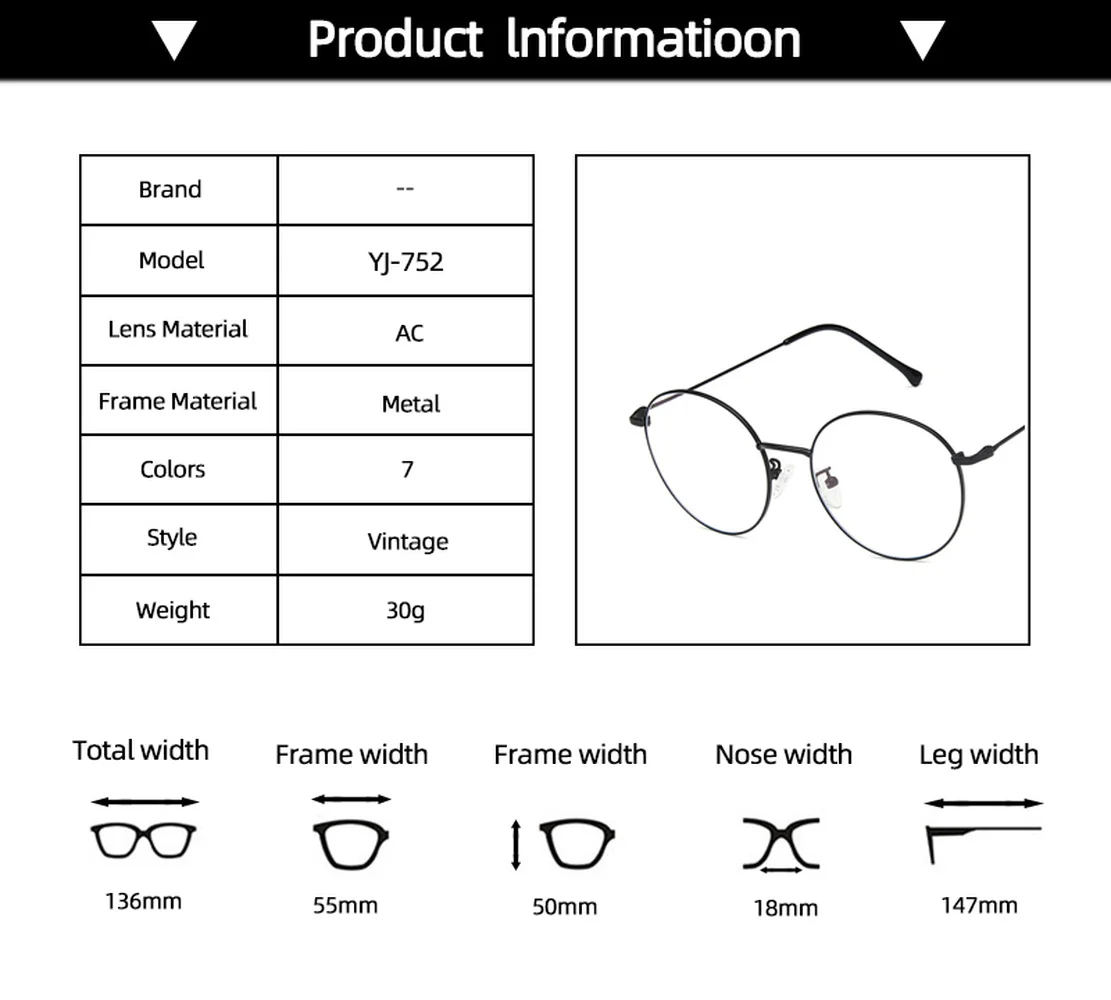 

Vintage Oversized Retro Round Metal Spectacles Frame Women Men Anti Blue Light Blocking Eye Glasses Protection Clear Len Eyewear