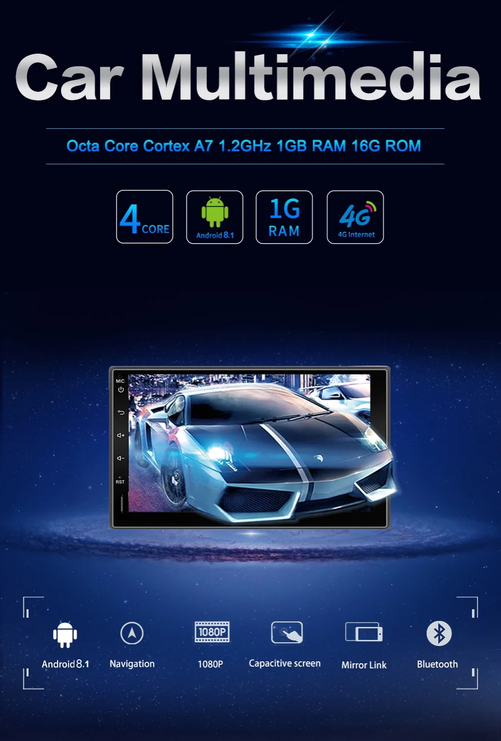 HD 1024*600 android 9,0 2din автомобильный dvd радио плеер для Универсальный Автомобильный gps навигации плеер Авто WI-FI, поддержка BLUETOOTH, 3/4G cam