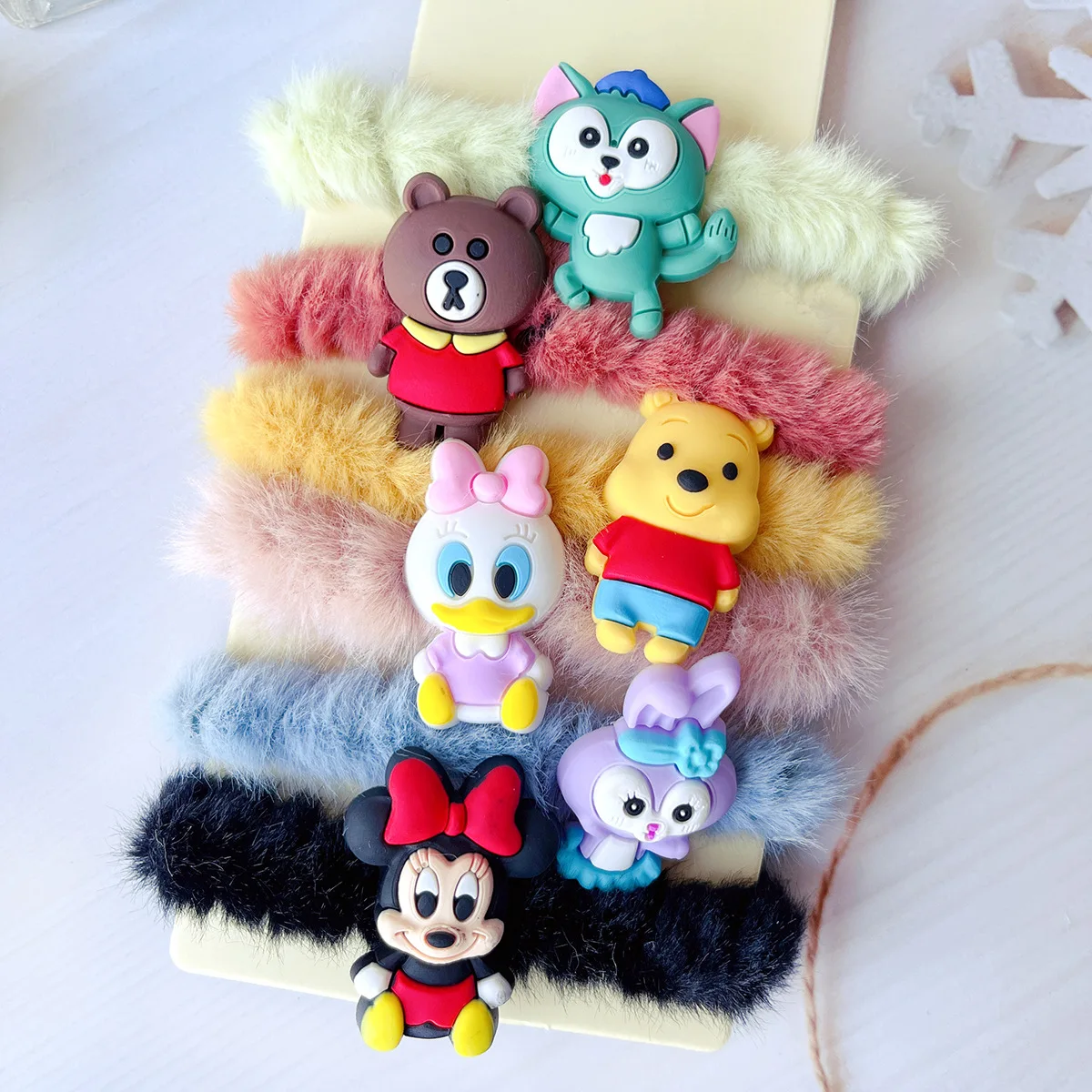 

2PCS Children's Hair Rope Cute Cartoon Animal Rubber Band Hair Girl Hair Rope Autumn Winter Plush Mickey Hair Ring Rubber Band