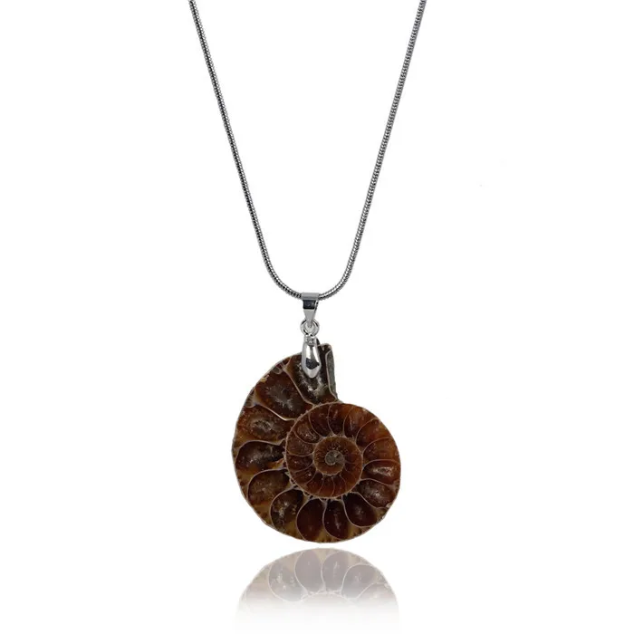 Аммонит Ископаемых Камень Инкрустация Кулон Neckalces Цепи Змейки Исцеление Чакра
