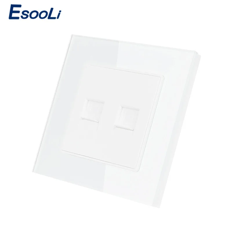 Esooli белый роскошный кристалл стеклянная панель двойной RJ45 Интернет данных