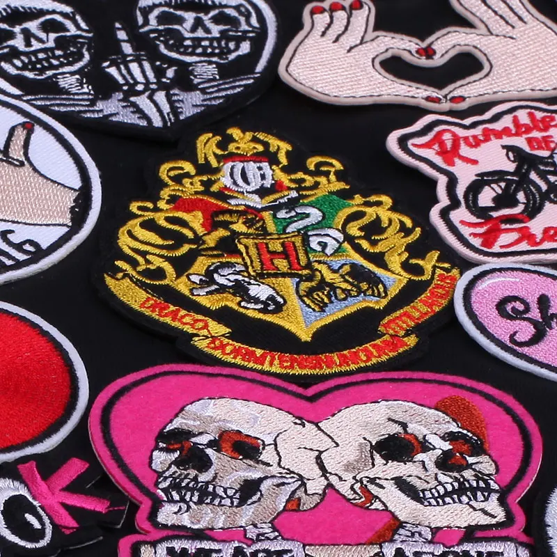 

Magic Academy H Iron on Patches for Clothing Embroidered Patch Badge Diy Sewing Punk Motorcycle Skull Patch Stickers on Clothes