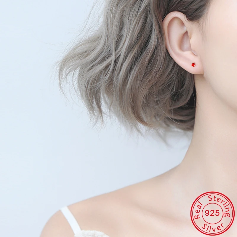 ZEMO 2-8mm Real 925 Sterling Silver Studs Earrings With Colorful CZ for Girls 13 Colors Female Ear Jewelry | Украшения и