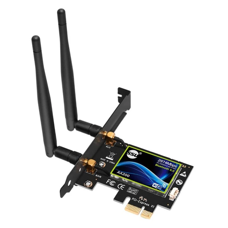 

SSU Dual Band PCI Express WiFi Card Gigabit for AX200 2.4G/5Ghz 802.11Ac/Ax 5.0 Bluetooth Adapter Only Support Window10