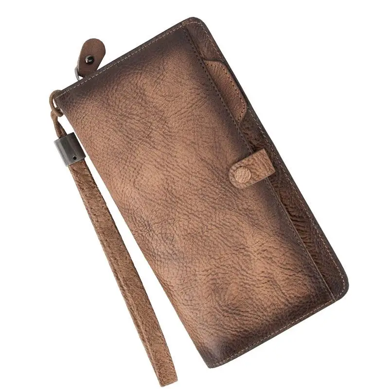 

Genuine Leather Retro Large Clutch Wallet 2021 New Unisex Solid Color Wallets Card Holder Multi -Card Position Purse