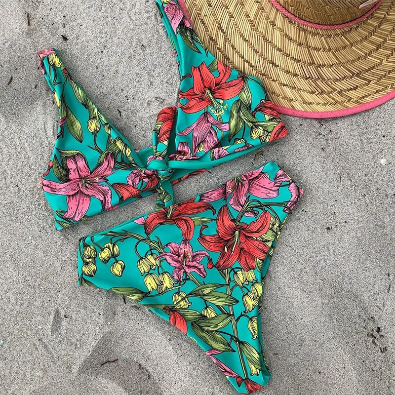 Sexy Floral Prints Bikinis Women Swimsuit Top Bow Design Bathing Suits Beach Wear Brazilian Bikini Set Biquini Female |