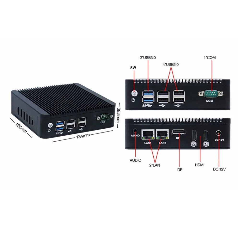 Мини ПК без вентилятора Eglobal четырехъядерный процессор Intel celeron N3160 2 * Lan HDMI HD graphic 4K