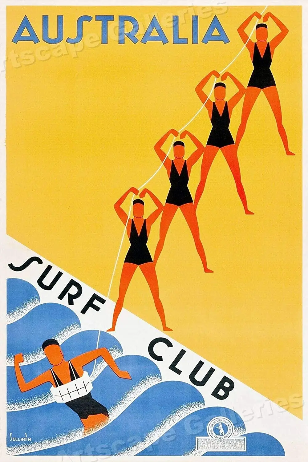 

Australian Surf Club 1930s Vintage Style Travel Poster Tin Sign 8x12 Inch Home Kitchen Bedroom Bar Sign Decoration Posters Tin