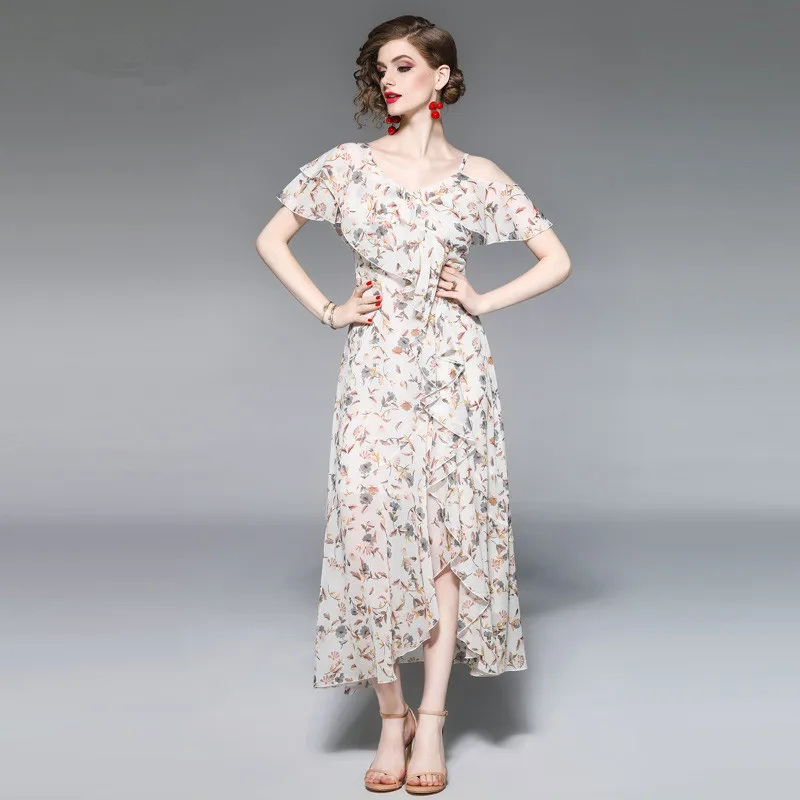 Summer Dress 2020 Boho Sexy Maxi Chiffon Women Korean Floral Elegant Ladies Dresses Beach V Neck Vestidos | Женская одежда
