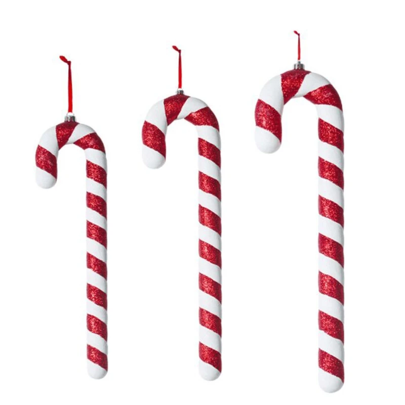 

Candy Cane Ornament Glitter Christmas Canes Decorations Tree Hanging Crutch Pendant for New Year Holiday Xmas Decoration PXPC
