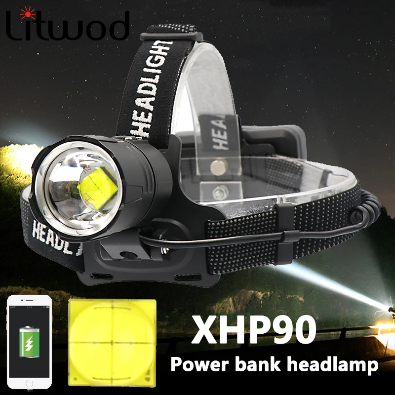 Z40 8000 Люмен XHP90 светодиодный налобный фонарь для рыбалки, кемпинга, фонарь высокой мощности, налобный фонарь, масштабируемый USB фонарь, фонарик 18650