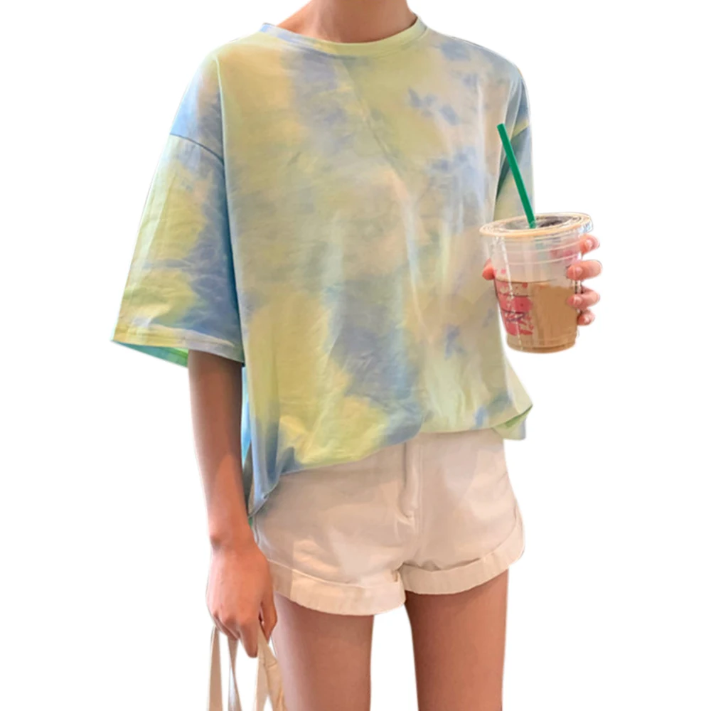 

Tie Dyed Shirts Plus Size Women Short Sleeve Tops Korean Version Female Printed Tees