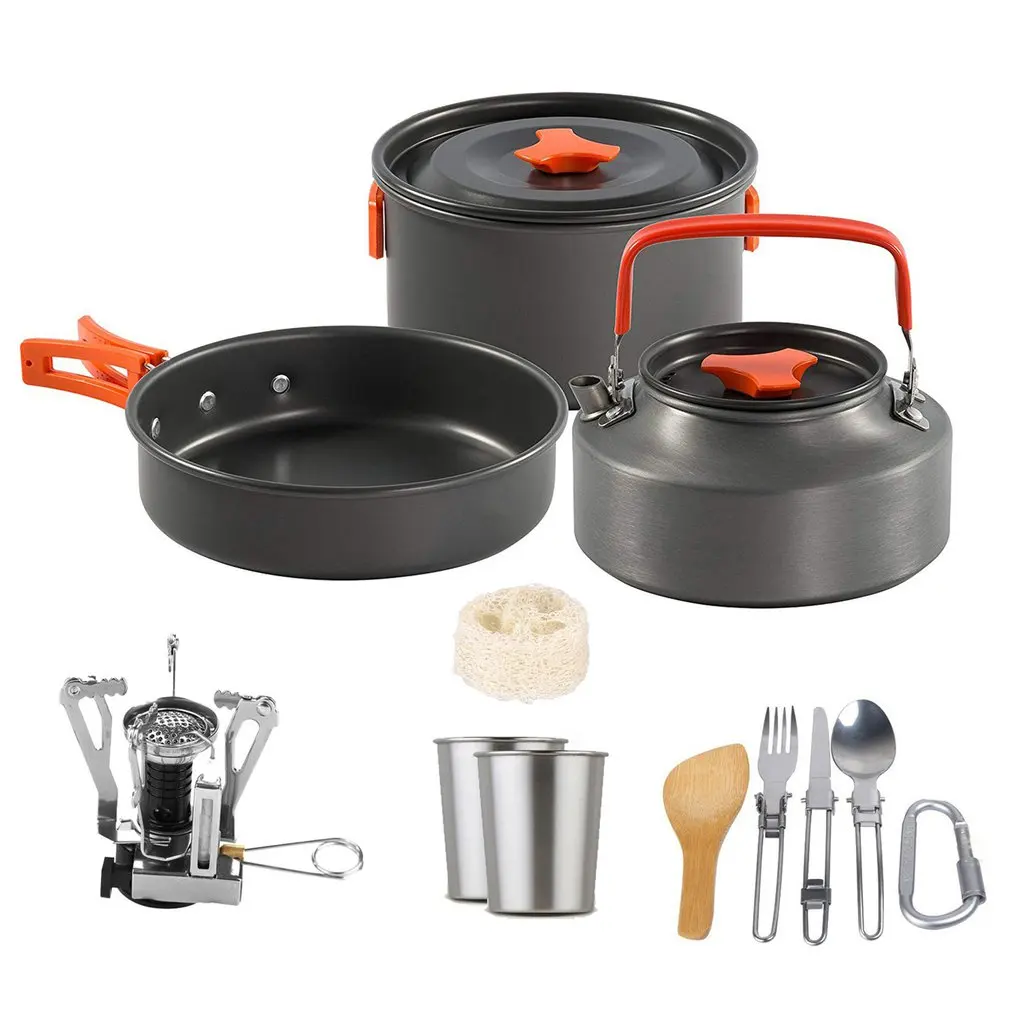 

3 шт./компл. Портативный Алюминий кухонная посуда из сплава для кемпинга Кастрюля Сковорода чайник на открытом воздухе принадлежности Пикни...