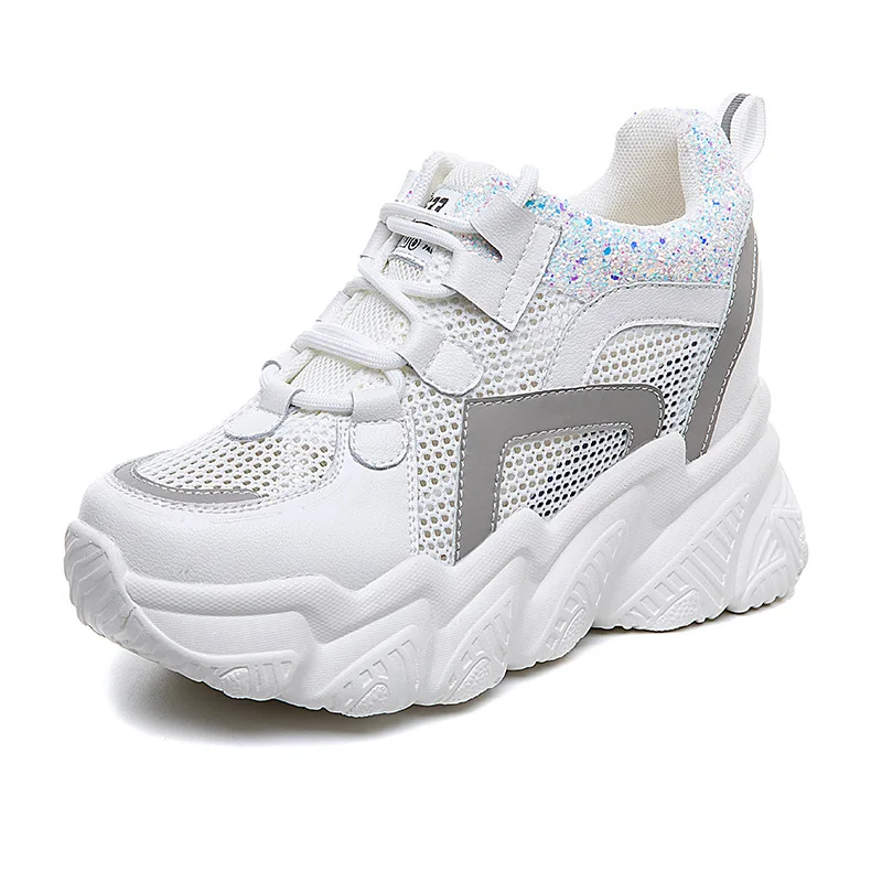 

New Sneakers Women Breathable Mesh Platform Shoes Female Lace Up Casual Sneakers Women Internal Increase Vulcanize Shoes D0032