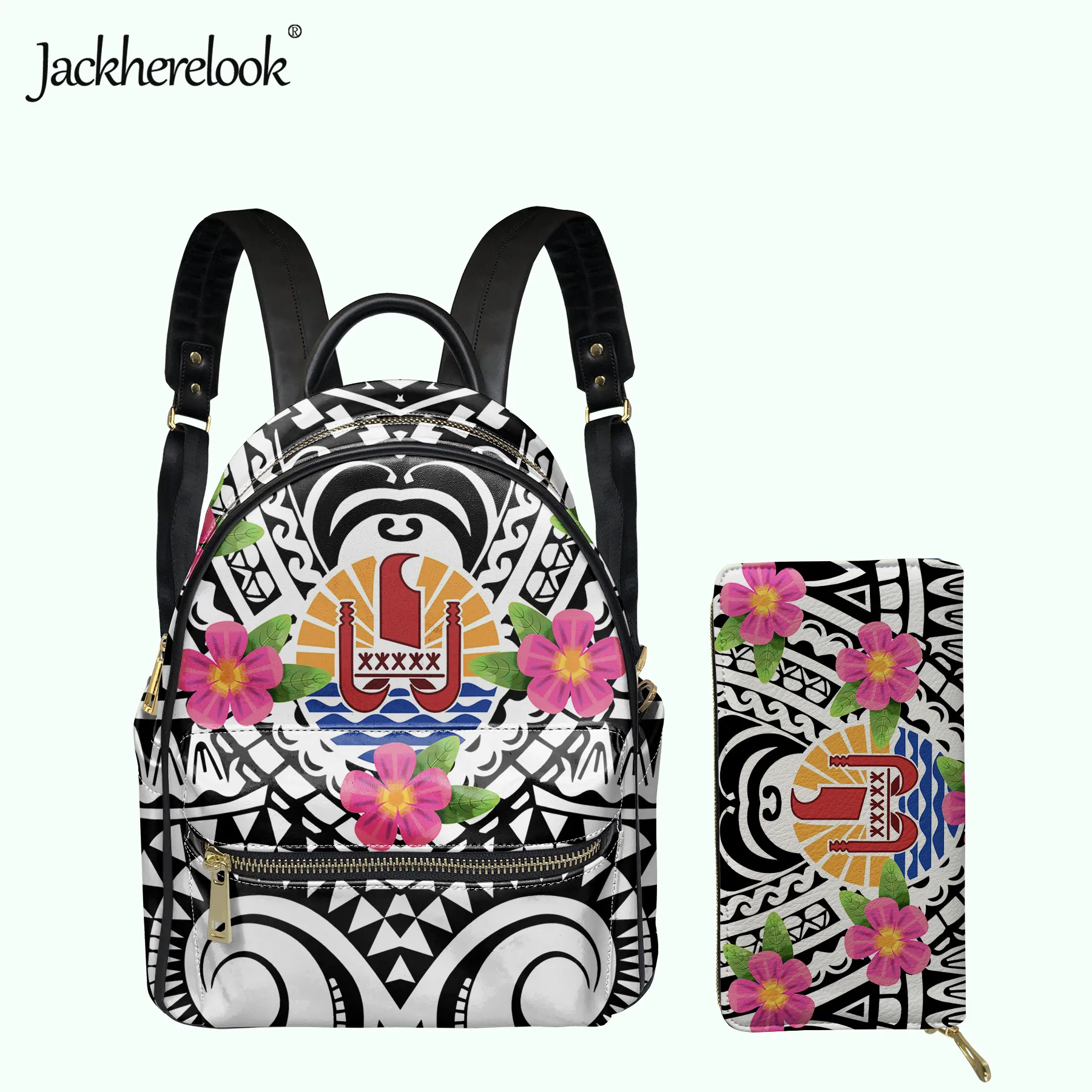 

Jackherelook Women's Backpack Wallet Tahiti Hibiscus Polynesian Pattern Luxury Female Bag Girls Mini Schoolbag Satchel Mochila