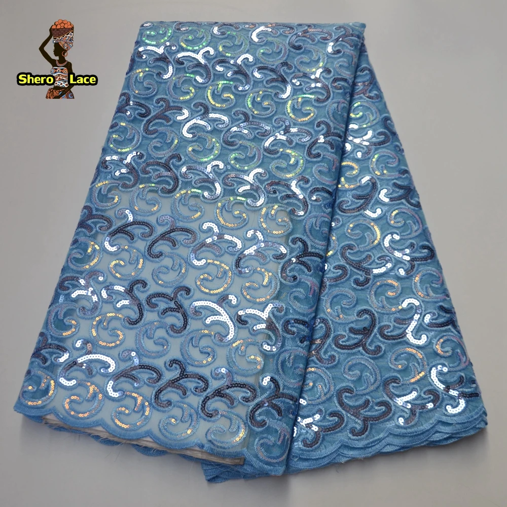 Африканская кружевная ткань из органзы Нигерия пурпурная с блестками для