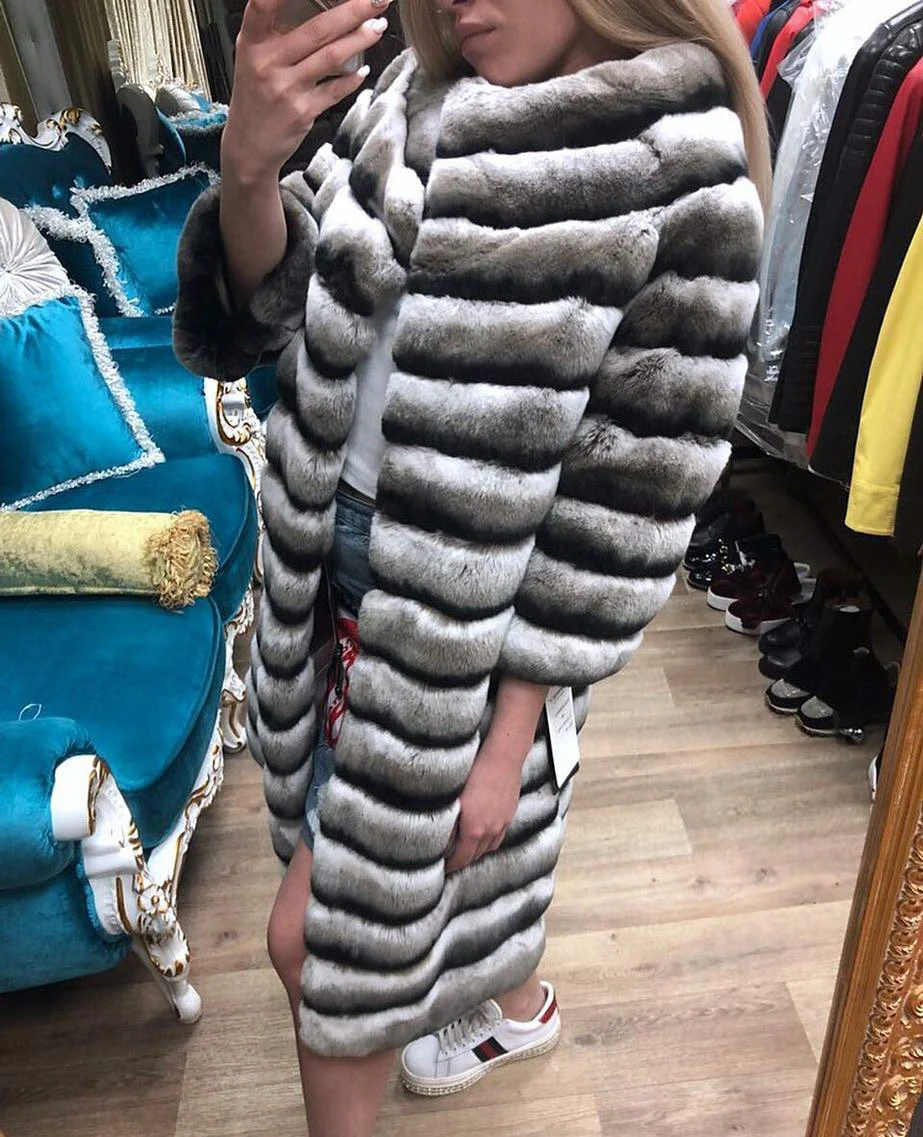 Модное женское пальто YZ.FURTURE из меха кролика рекс с круглым вырезом Подлинная