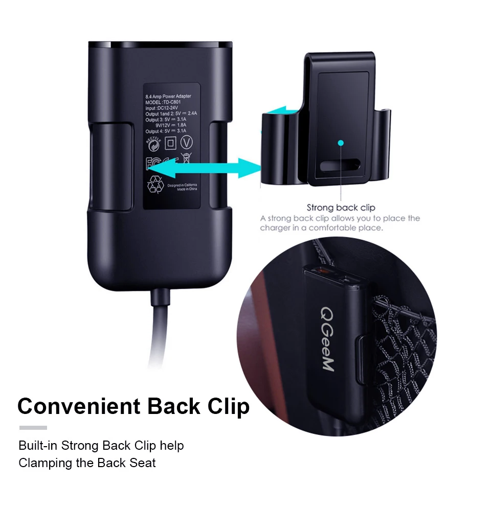 QGEEM 4 USB QC 3,0 Автомобильное зарядное устройство Быстрая зарядка 3,0 телефон автомобильное быстрое переднее заднее зарядное устройство адаптер автомобильное портативное зарядное устройство разъем для iPhone